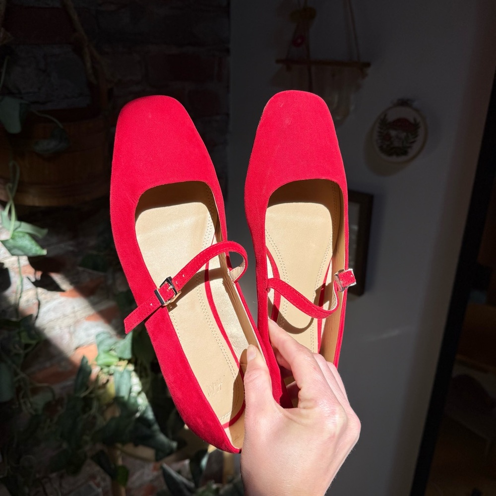 H&M Red Suede Mary Jane Flats
